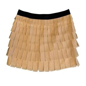 J. Crew Collection Silk Brique Tiered Fringe Mini Skirt Tan & Black Size 4 #1873